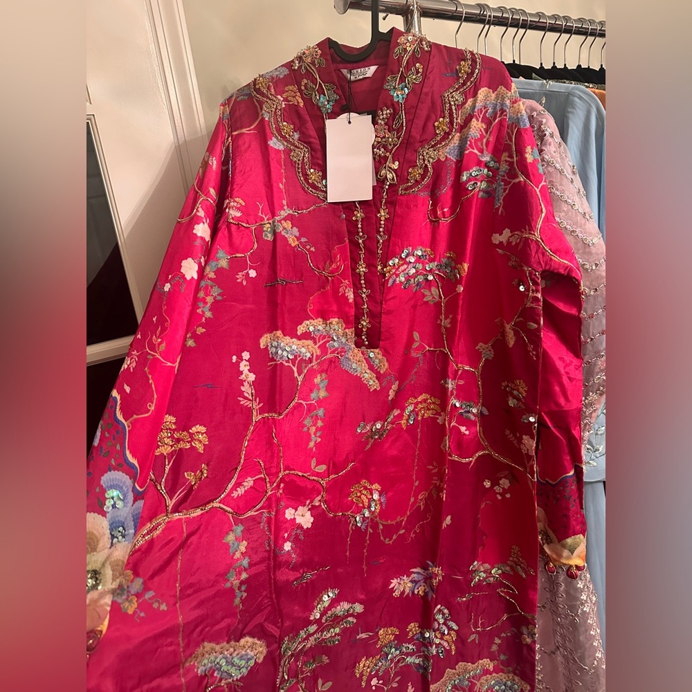 Pakistani clothes Crimson Kaftan - Magenta - Picture 8 of 12